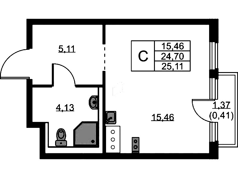 Квартира студия 25.11 м², 10/11 эт., ЖК «Новое Колпино»